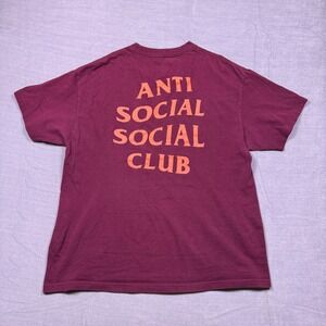 Men's Anti Social Social Club Back Spell Out Burgundy Cotton Graphic‎ T Shirt XL